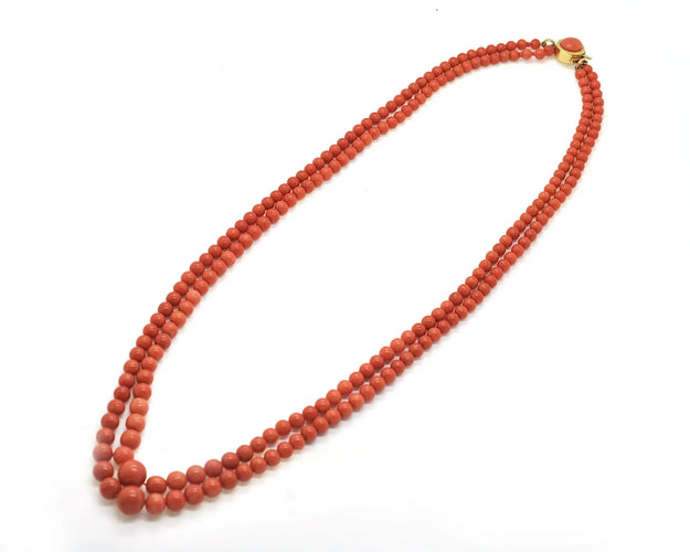 Collier Collier - Double rang de corail de Sardaigne, fermoir en or jaune 18 ct 58 Facettes 13568