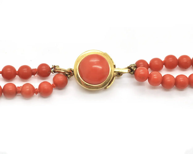 Collier Collier - Double rang de corail de Sardaigne, fermoir en or jaune 18 ct 58 Facettes 13568