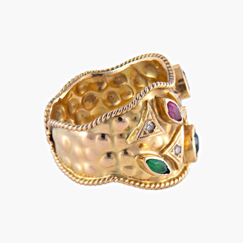 Bague 57.5 Bague « Jasmine » jonc en or jaune 18k et pierres précieuses 58 Facettes BO/220079