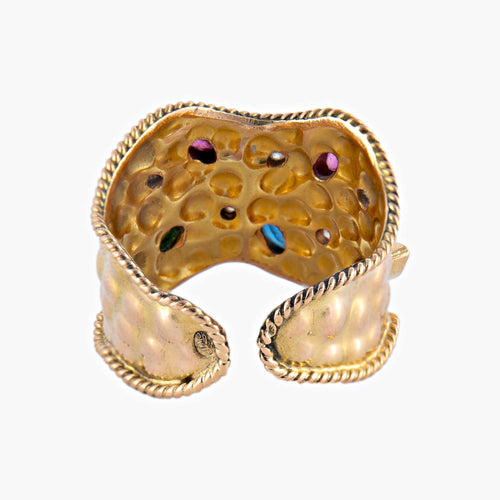 Bague 57.5 Bague « Jasmine » jonc en or jaune 18k et pierres précieuses 58 Facettes BO/220079