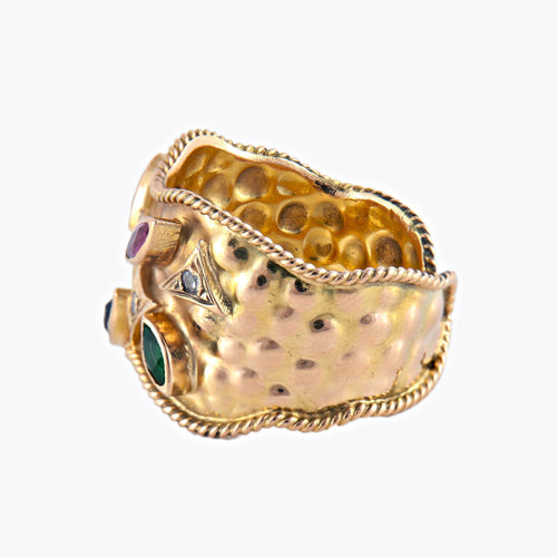 Bague 57.5 Bague « Jasmine » jonc en or jaune 18k et pierres précieuses 58 Facettes BO/220079