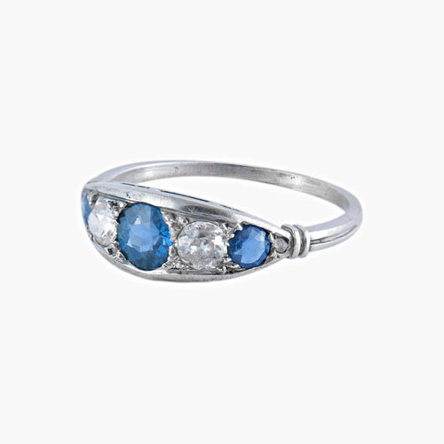 Bague 47.5 Bague «Songe» Art déco en or blanc 18 carats et saphirs, diamants 58 Facettes BO/220030 RIV