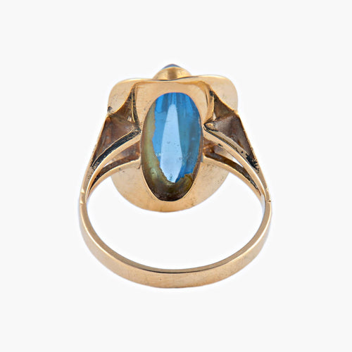 Bague 49 Bague «Ellipse» ovale en or jaune 18 carats et pierre bleue 58 Facettes BO/03-00811