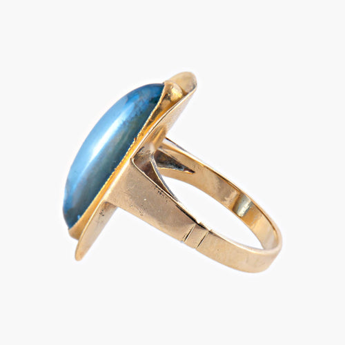 Bague 49 Bague «Ellipse» ovale en or jaune 18 carats et pierre bleue 58 Facettes BO/03-00811