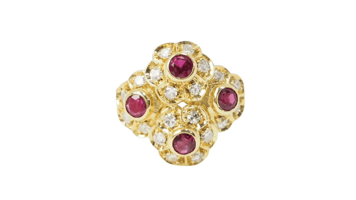 Bague 50 Bague marguerite en or jaune rubis et diamants 58 Facettes 32803