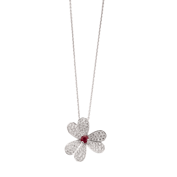 Pendentif Pendentif or blanc, rubis, diamants 58 Facettes