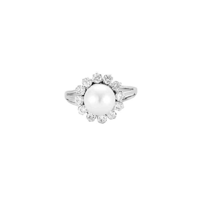 Bague 56 Bague or blanc perle akoya et diamants 58 Facettes