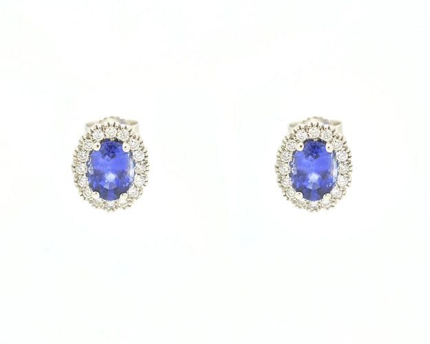 Boucles d'oreilles Boucles d’oreilles en or blanc 18 carats avec saphirs ovales et diamants 58 Facettes 12119
