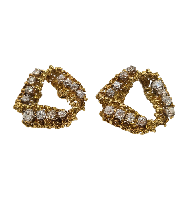 Boucles d’oreilles or jaune serties de diamants taille ancienne