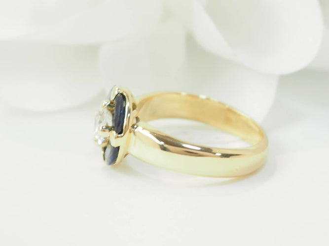 Bague 51 Bague ronde en or jaune 18 ct avec diamant et saphirs 58 Facettes 33402