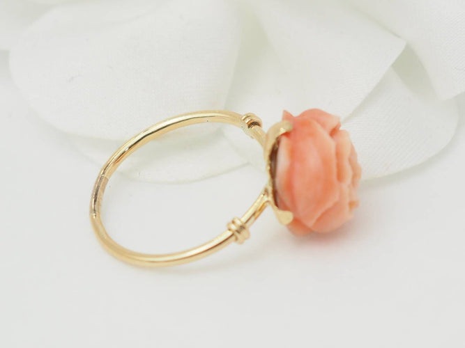 Bague 56 Bague fleur Art nouveau en or jaune 18 ct et corail 58 Facettes 33418