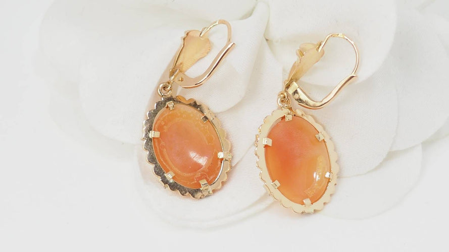 Boucles d'oreilles Pendants d'oreilles en or jaune 18 ct avec camée coquillage 58 Facettes 32620