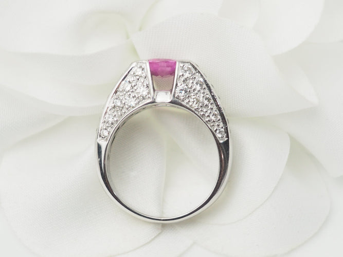 Bague 53 Bague jonc en or blanc 18 ct, saphir rose et diamants 58 Facettes 33291