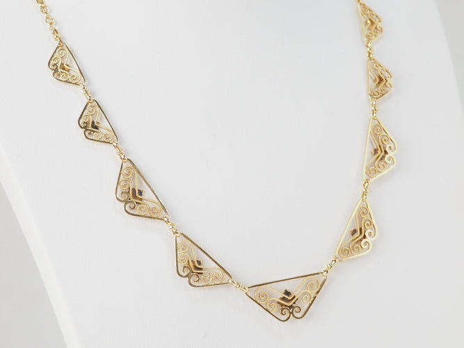 Collier Collier draperie fin XIXe siècle en or jaune 18 kt 58 Facettes 33486