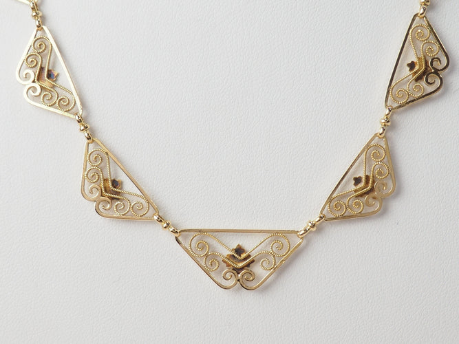 Collier Collier draperie fin XIXe siècle en or jaune 18 kt 58 Facettes 33486