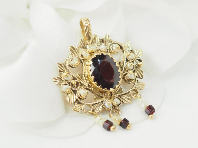 Pendentif Pendentif en or jaune 18 kt au grenat et perles fines 58 Facettes 29387