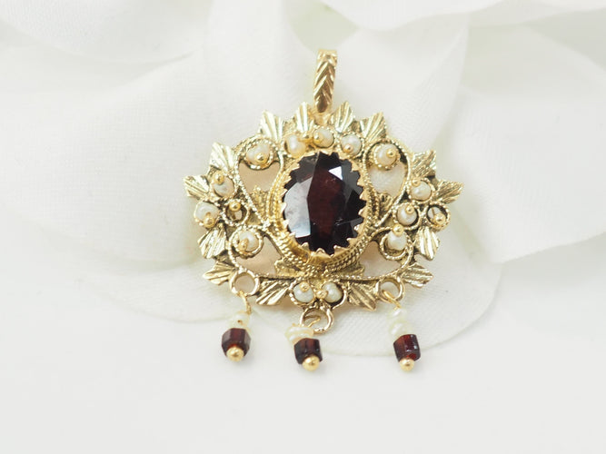 Pendentif Pendentif en or jaune 18 kt au grenat et perles fines 58 Facettes 29387