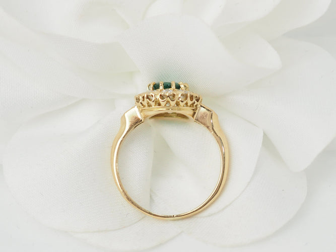 Bague 52 Bague marguerite en or jaune 18 kt, émeraude et diamants 58 Facettes 33514