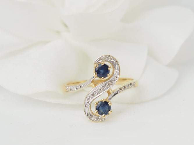 Bague 54 Bague Toi et Moi en or bicolore 18 kt, saphirs et diamants 58 Facettes 33500