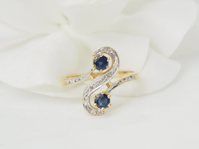 Bague 54 Bague Toi et Moi en or bicolore 18 kt, saphirs et diamants 58 Facettes 33500