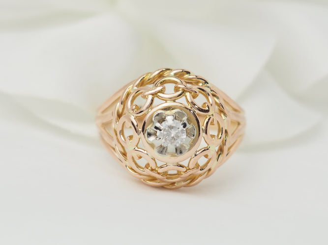 Bague 55 Bague tank ajourée en or rose 18 kt et diamant 58 Facettes 33321