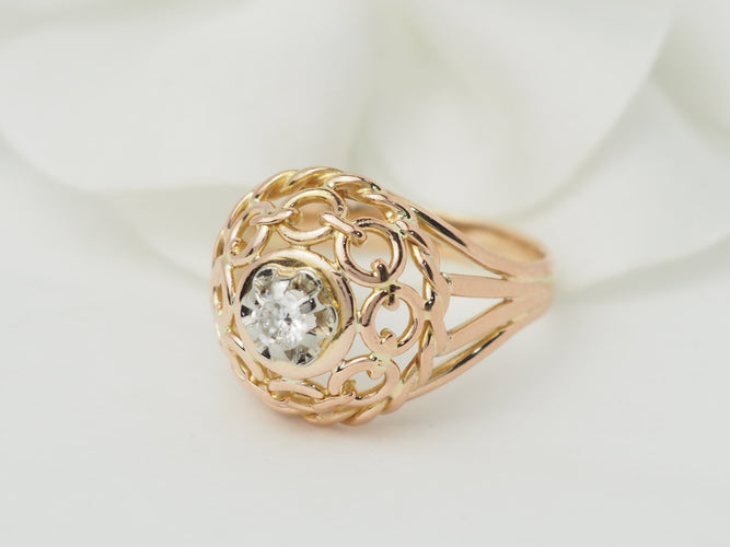 Bague 55 Bague tank ajourée en or rose 18 kt et diamant 58 Facettes 33321