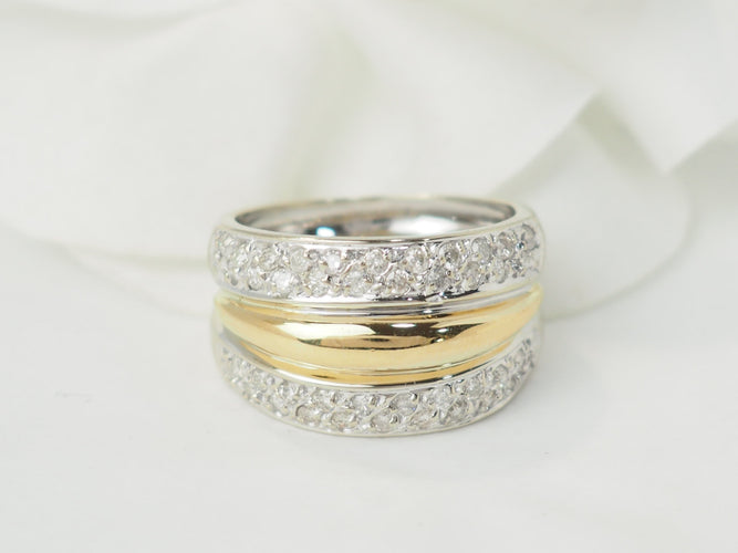 Bague 52 Bague triple joncs en or bicolore 18 ct et diamants 58 Facettes 33502