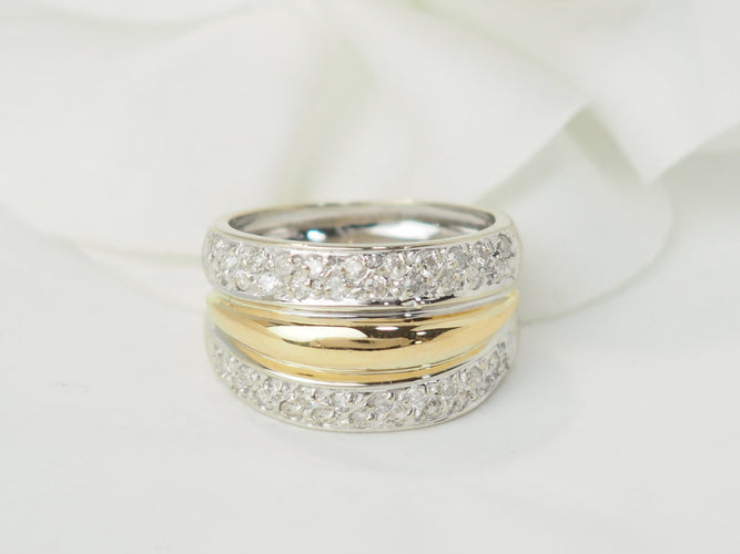 Bague 52 Bague triple joncs en or bicolore 18 ct et diamants 58 Facettes 33502