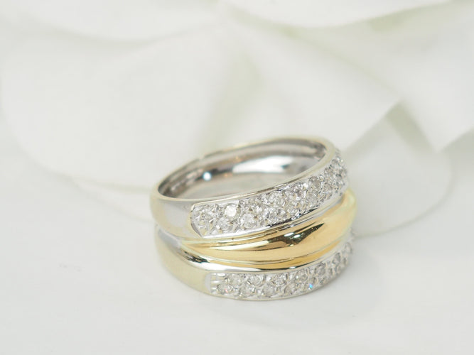 Bague 52 Bague triple joncs en or bicolore 18 ct et diamants 58 Facettes 33502