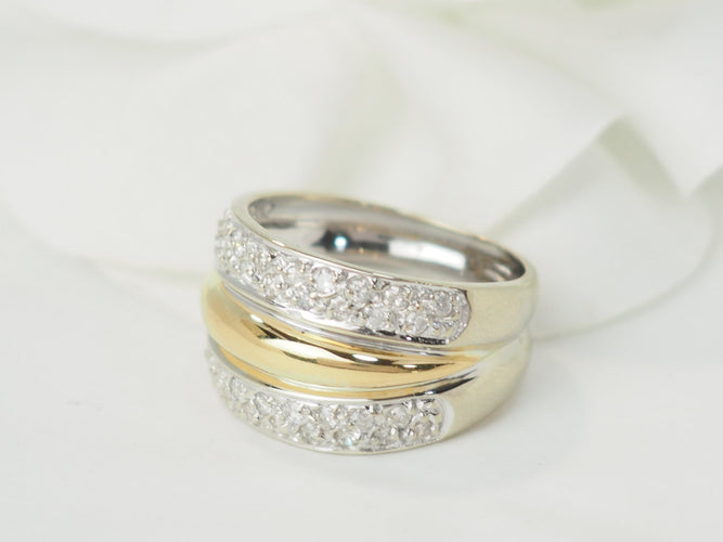 Bague 52 Bague triple joncs en or bicolore 18 ct et diamants 58 Facettes 33502