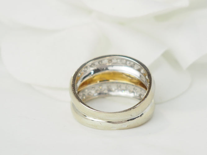 Bague 52 Bague triple joncs en or bicolore 18 ct et diamants 58 Facettes 33502
