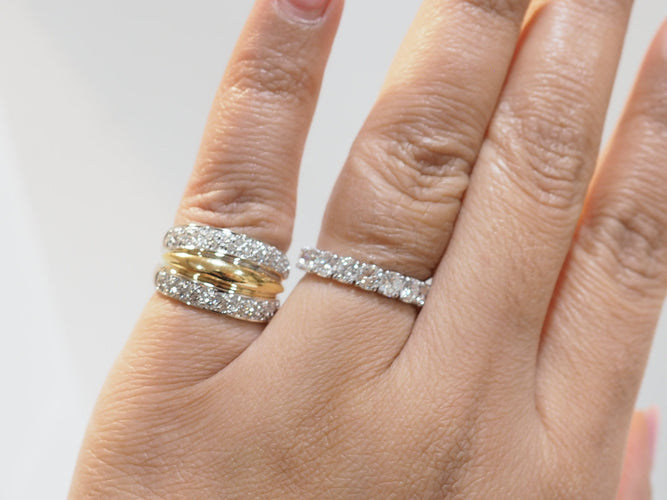Bague 52 Bague triple joncs en or bicolore 18 ct et diamants 58 Facettes 33502