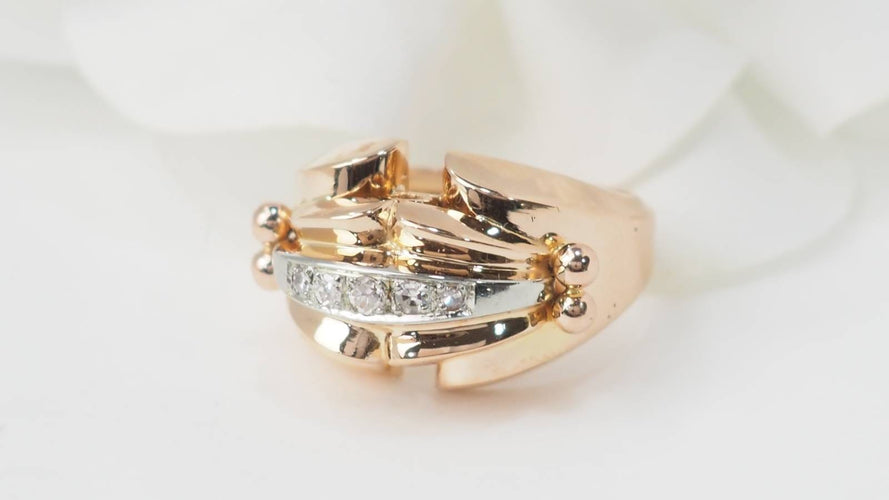 Bague 53 Bague tank années 1940 en or rose 18 kt et diamants 58 Facettes 32939