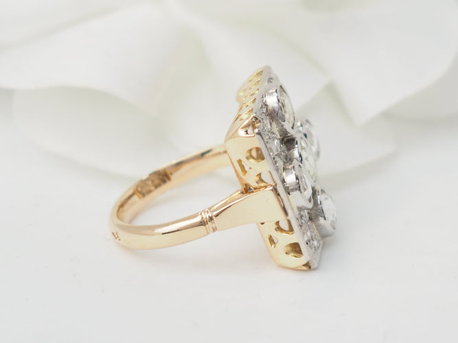 Bague 50 Bague ancienne en or jaune 18 ct et platine 900, diamants 58 Facettes 33539