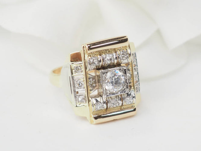 Bague 53 Bague Tank en or jaune et blanc 18 ct et diamants 58 Facettes 33526