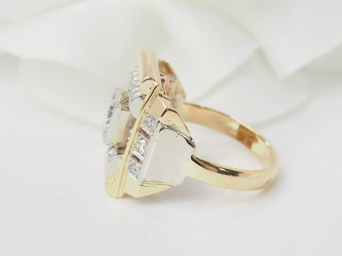 Bague 53 Bague Tank en or jaune et blanc 18 ct et diamants 58 Facettes 33526