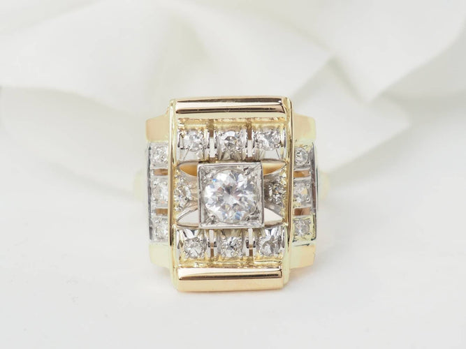 Bague 53 Bague Tank en or jaune et blanc 18 ct et diamants 58 Facettes 33526