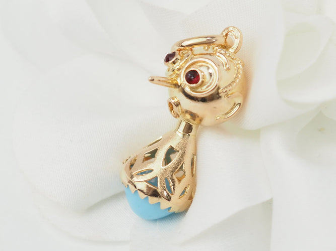 Pendentif Pendentif breloque figurine en or jaune 18 ct et turquoise 58 Facettes 33336