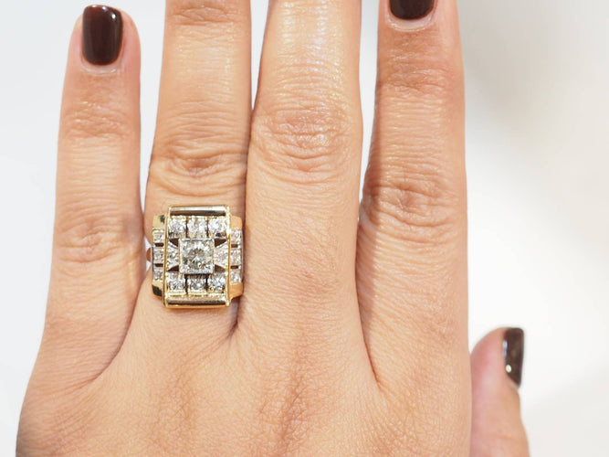 Bague 53 Bague Tank en or jaune et blanc 18 ct et diamants 58 Facettes 33526