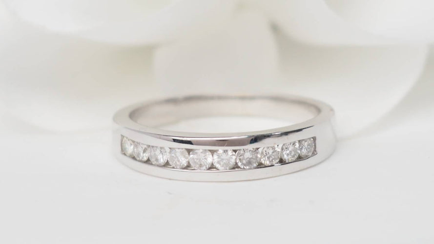 Bague 54.5 Demi-alliance - Bague en or blanc 18 kt et diamants 0,25 ct 58 Facettes 20333