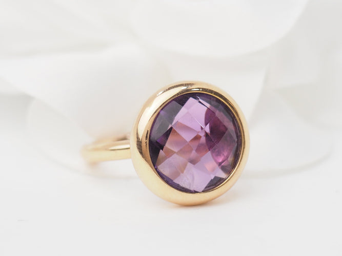 Bague 51 Bague ronde en or rose 18 kt avec améthyste facettée 58 Facettes 32042
