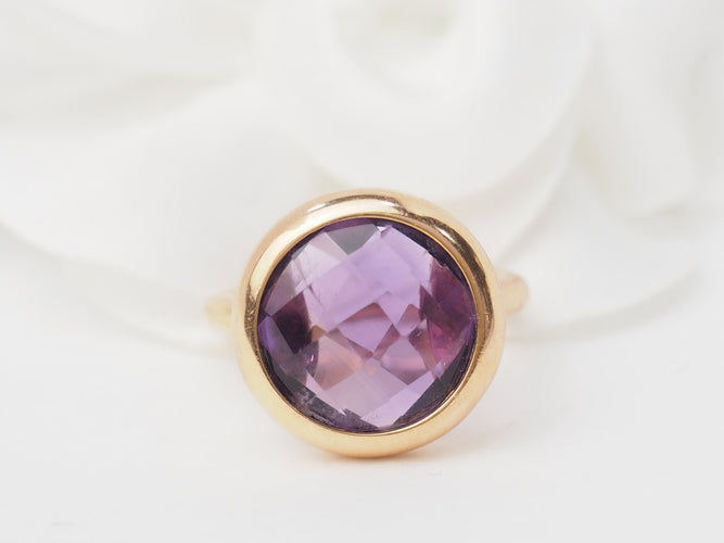 Bague 51 Bague ronde en or rose 18 kt avec améthyste facettée 58 Facettes 32042