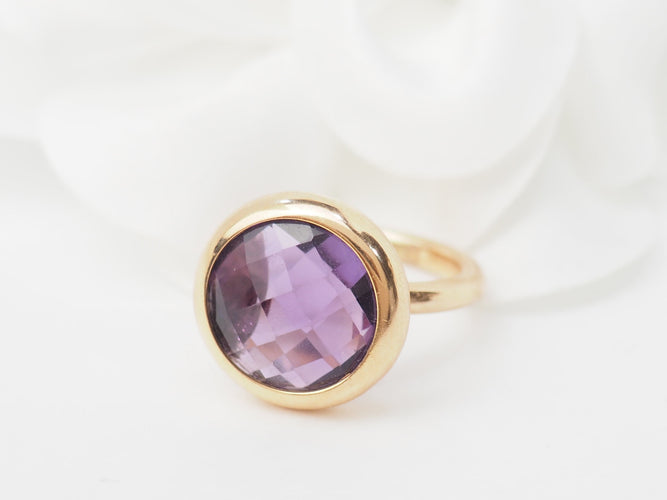 Bague 51 Bague ronde en or rose 18 kt avec améthyste facettée 58 Facettes 32042