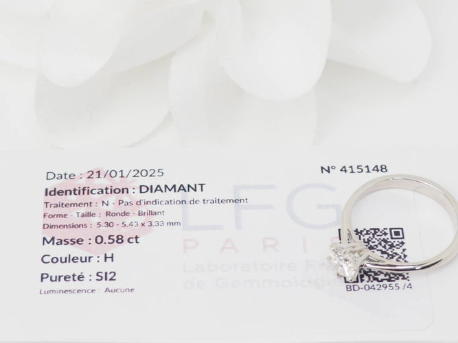 Bague 52.5 Bague solitaire en or blanc 18 kt et diamant 0,58 ct 58 Facettes 28293/31331