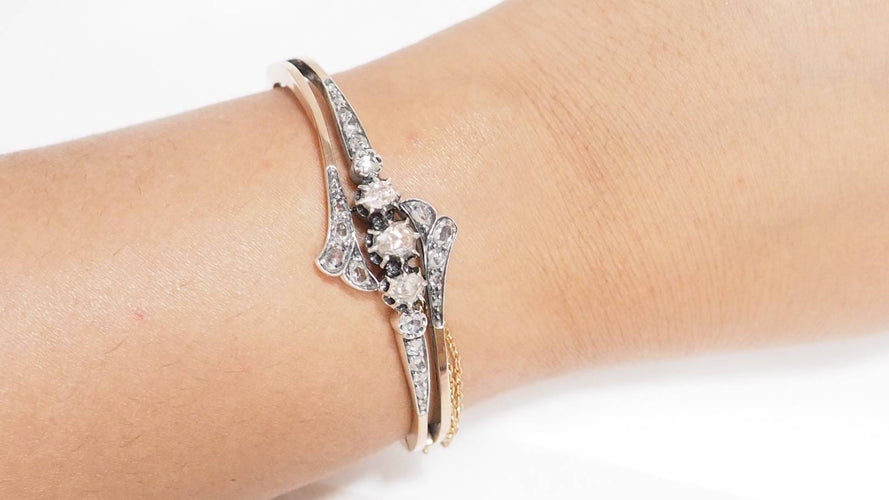 Bracelet Bracelet XIXe siècle en or rose 18 kt et argent, serti de diamants 58 Facettes 32756