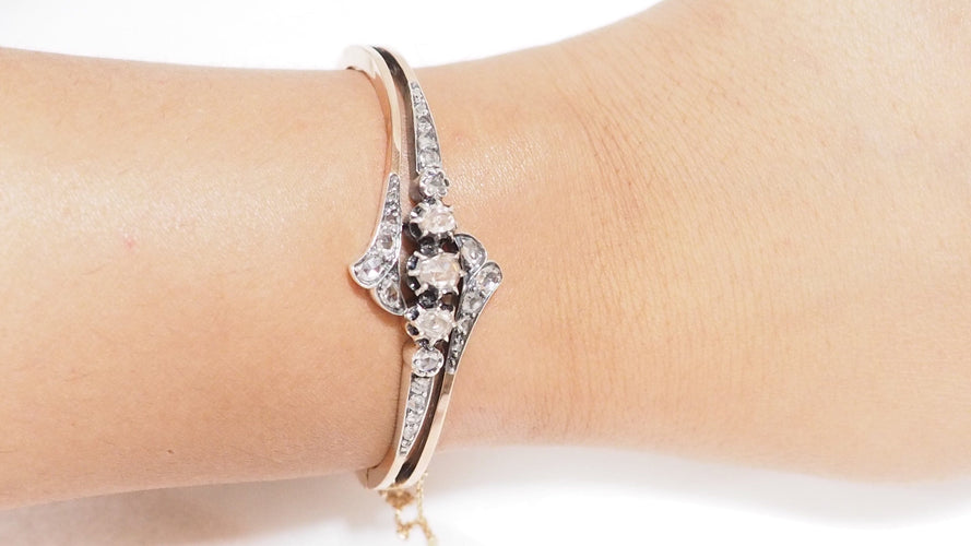 Bracelet Bracelet ancien du XIXe siècle en or rose 18 ct et argent, diamants 58 Facettes 32755