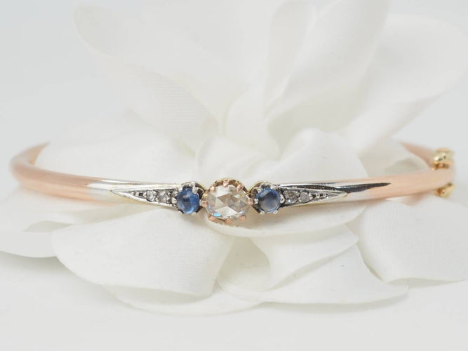 Bracelet Bracelet jonc Art Nouveau en or bicolore 18 ct, saphirs et diamant 58 Facettes 33124