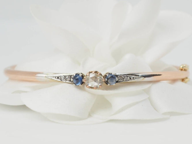 Bracelet Bracelet jonc Art Nouveau en or bicolore 18 ct, saphirs et diamant 58 Facettes 33124