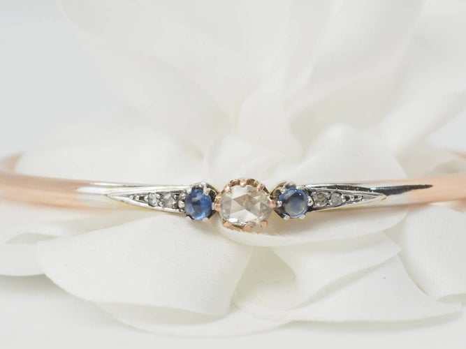 Bracelet Bracelet jonc Art Nouveau en or bicolore 18 ct, saphirs et diamant 58 Facettes 33124