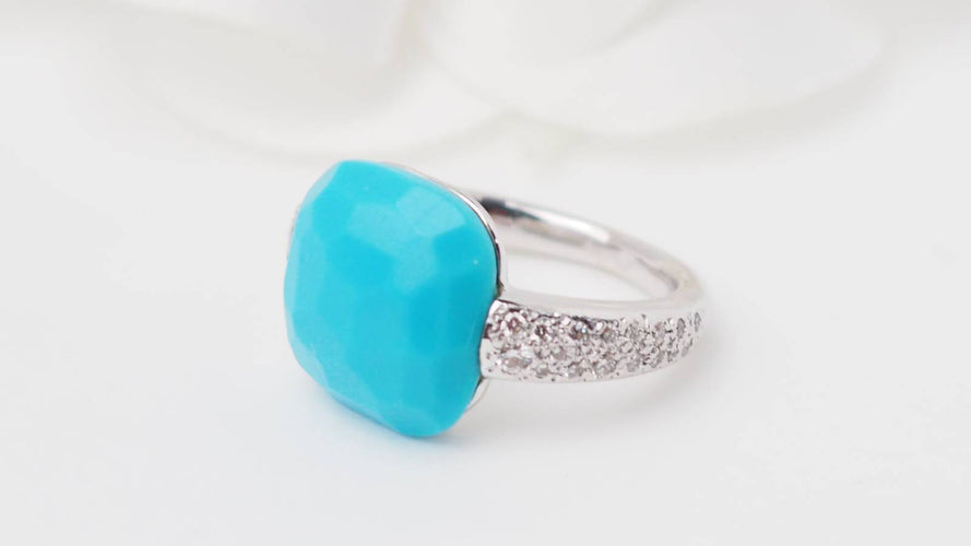 Bague 48 Pomellato Capri - Bague en or blanc 18 kt, turquoise et diamants 58 Facettes 32770